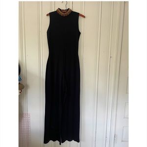 vintage 80's theo miles jumpsuit wool-blend beaded high neck